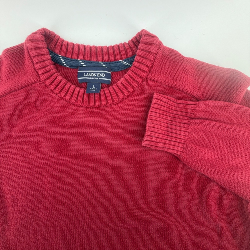 Lands End Drifter Mens Large Burgundy Red 100% Cotton Crewneck Sweater L 42-44